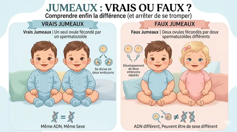 jumeaux monozygotes à gauche et dyzigotes à droite